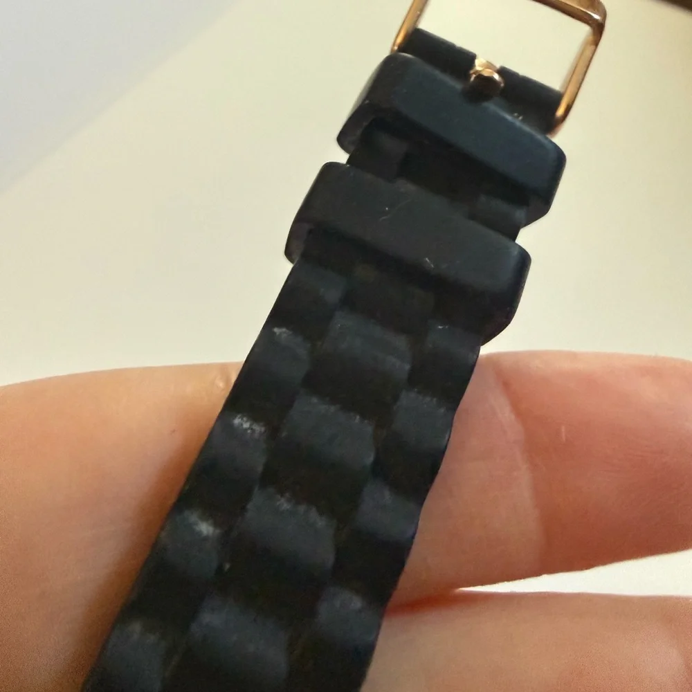 Claire's Black and Rose Gold Watch,Crystal Bezel,Black Face,Jelly Band,OS